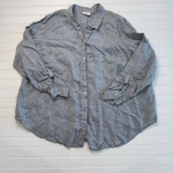 J. Jill Love Linen Grey Long Sleeve Button Down C50 - Picture 1 of 5